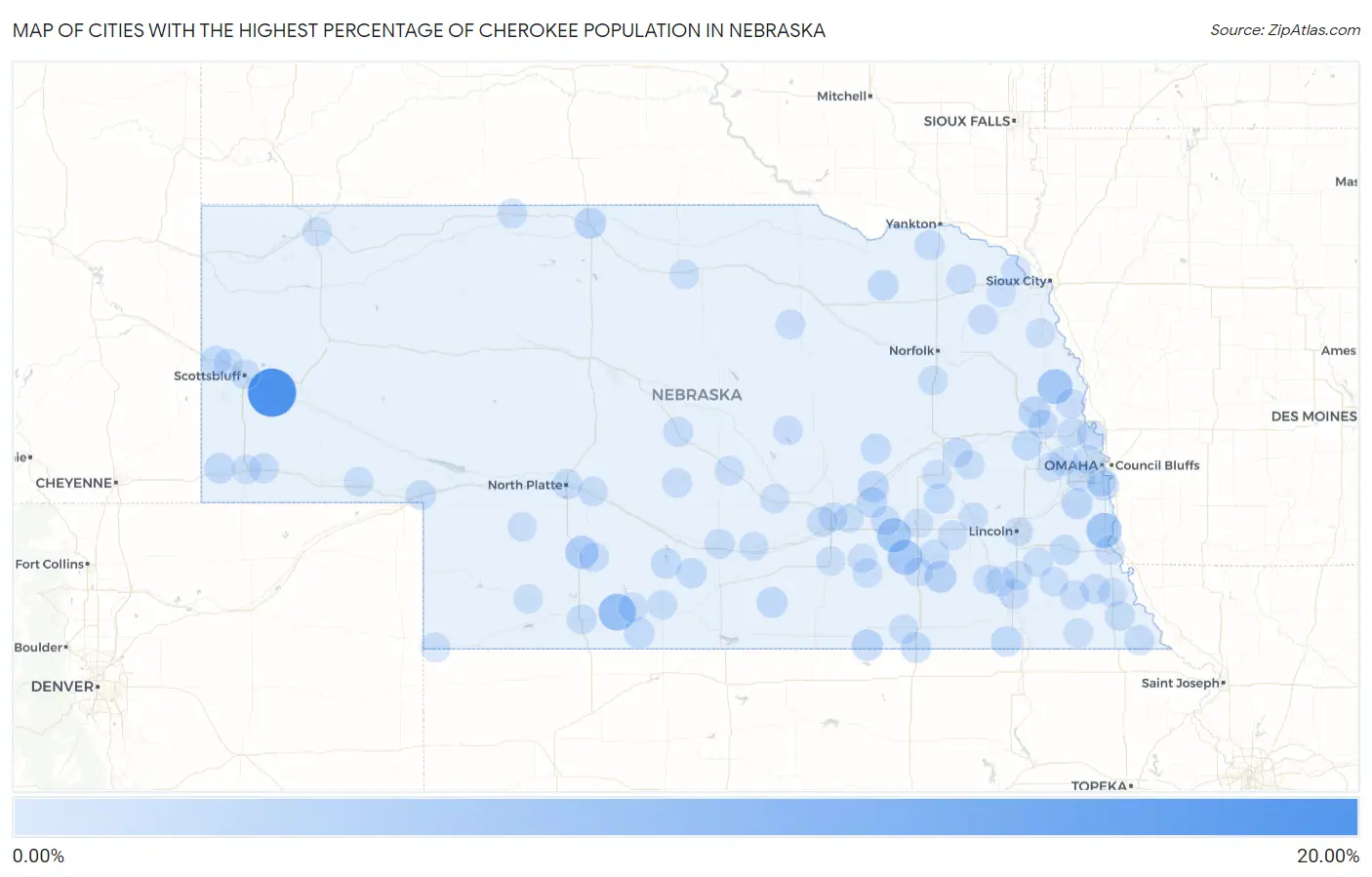 Cities with the Highest Percentage of Cherokee Population in Nebraska Map