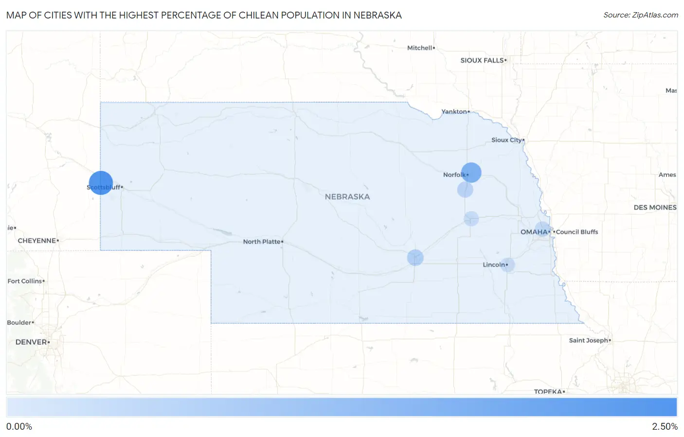 Cities with the Highest Percentage of Chilean Population in Nebraska Map