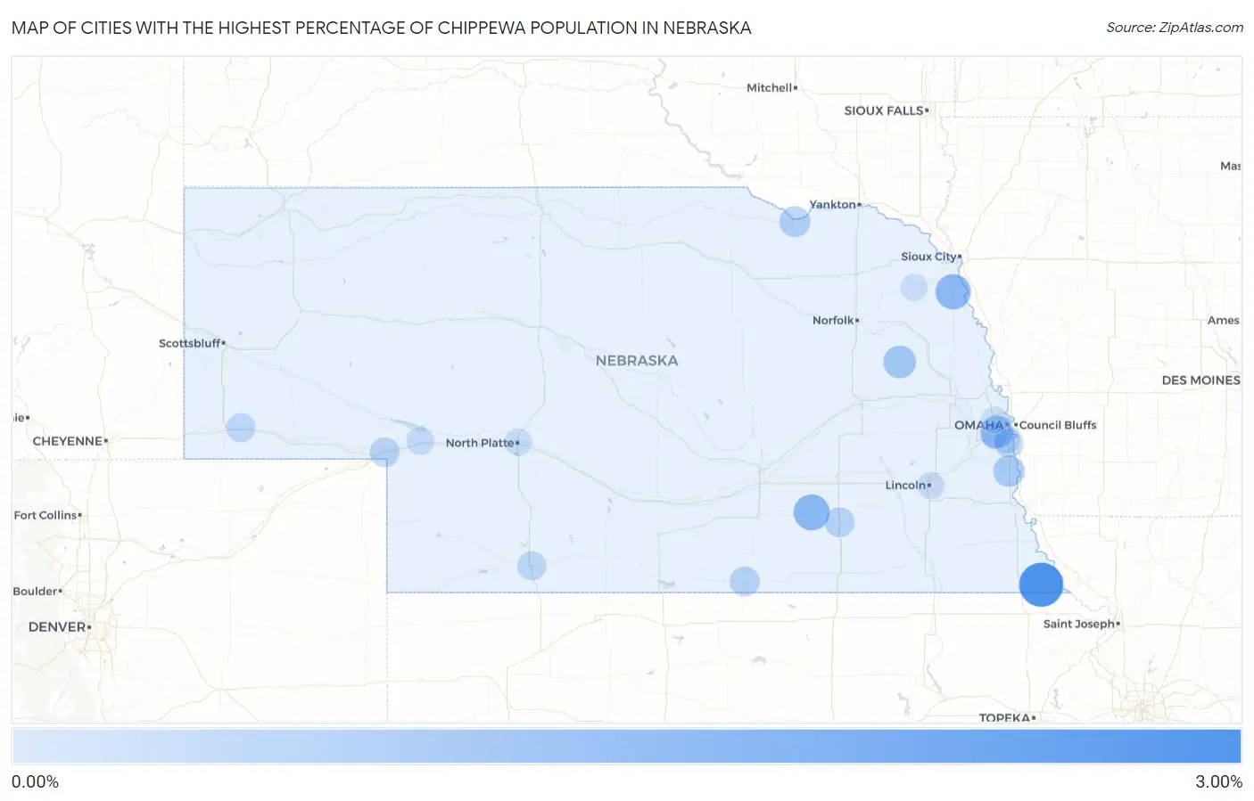 Cities with the Highest Percentage of Chippewa Population in Nebraska Map