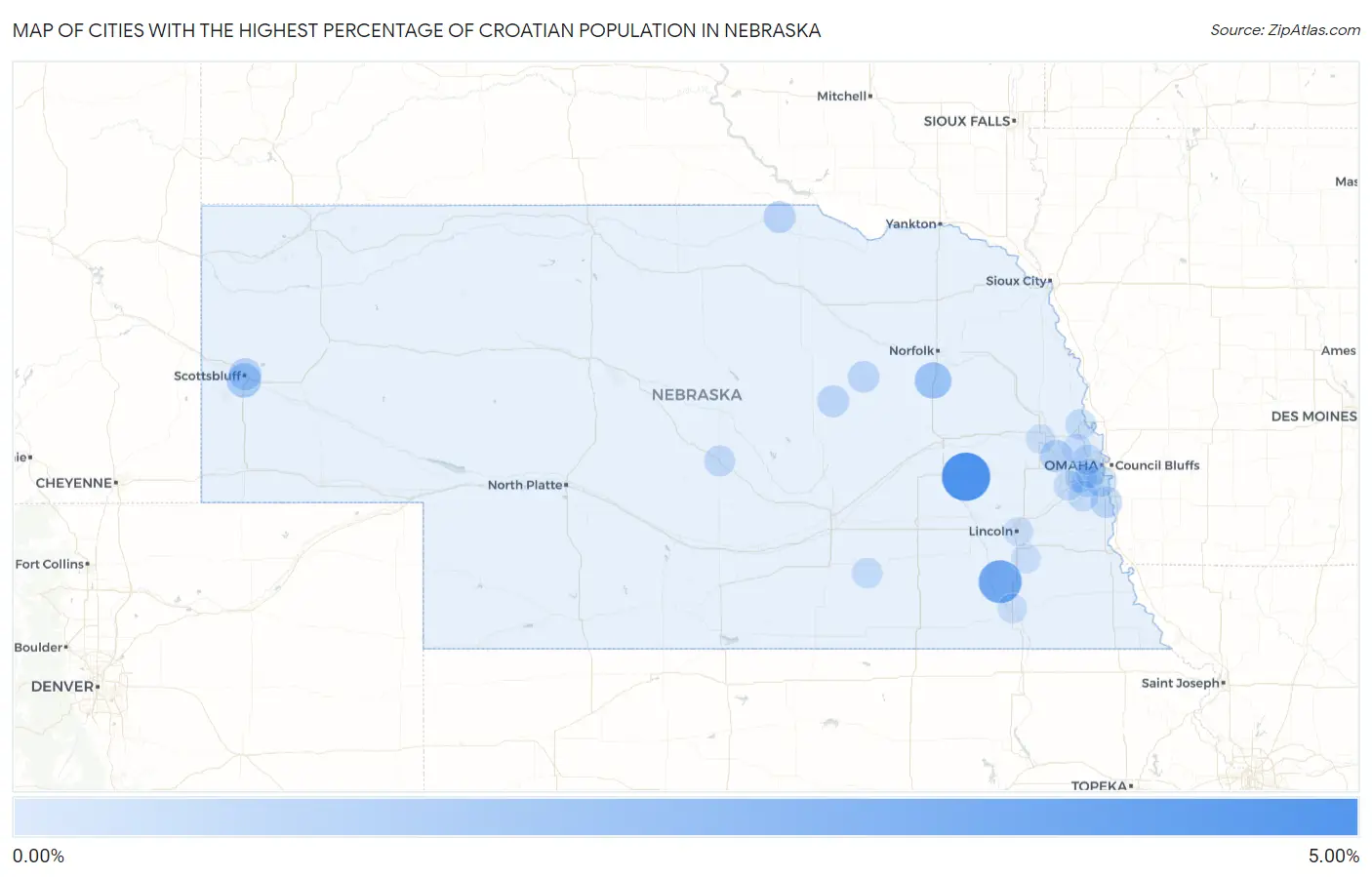 Cities with the Highest Percentage of Croatian Population in Nebraska Map