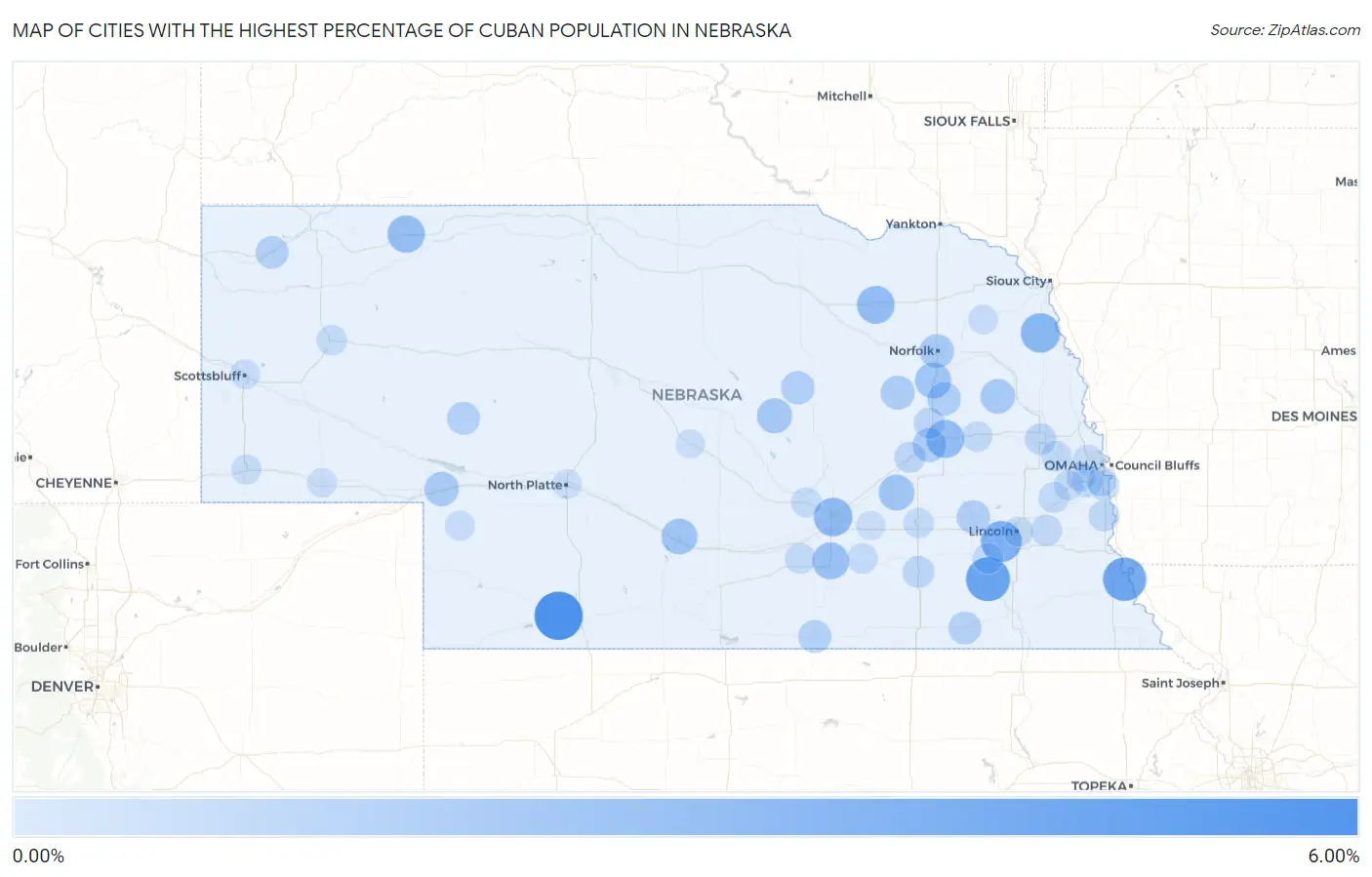 Cities with the Highest Percentage of Cuban Population in Nebraska Map
