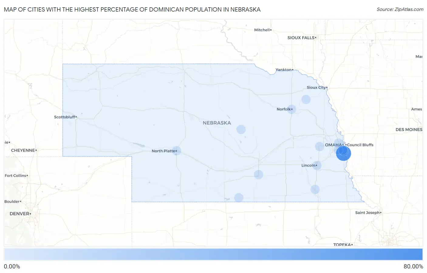 Cities with the Highest Percentage of Dominican Population in Nebraska Map