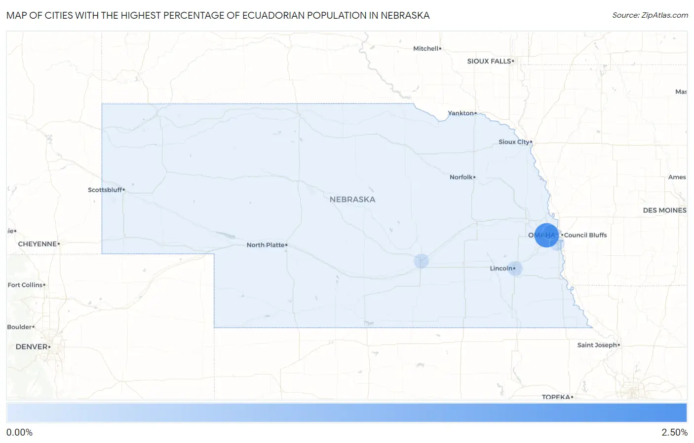 Cities with the Highest Percentage of Ecuadorian Population in Nebraska Map