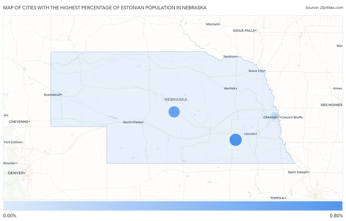 Cities with the Highest Percentage of Estonian Population in Nebraska Map