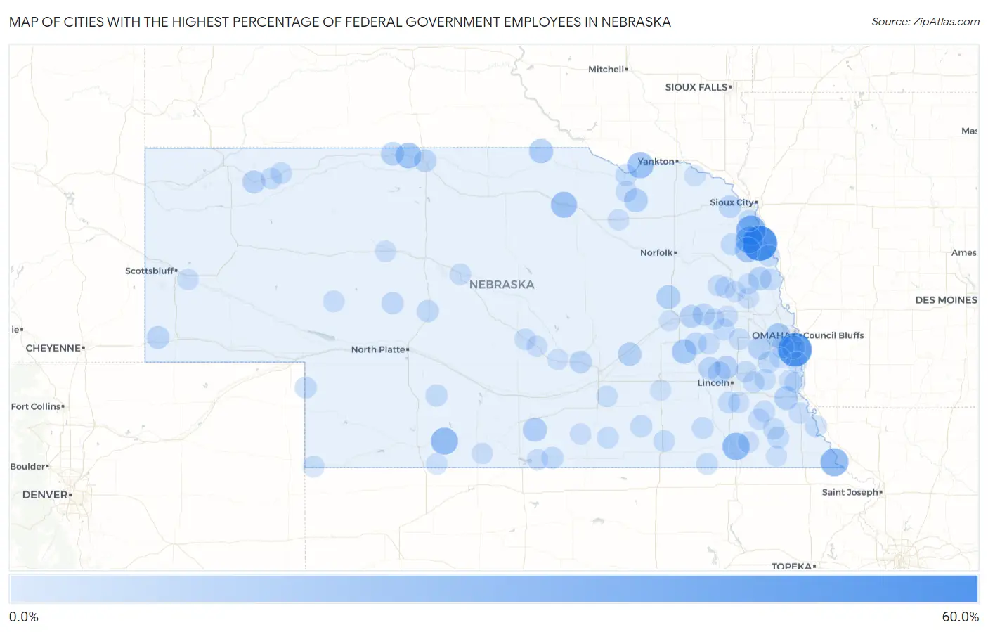 Cities with the Highest Percentage of Federal Government Employees in Nebraska Map