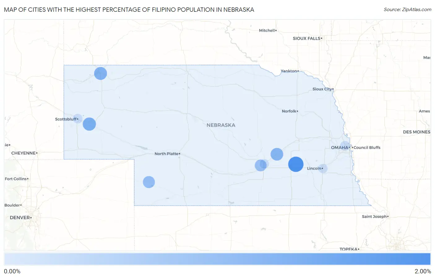 Cities with the Highest Percentage of Filipino Population in Nebraska Map