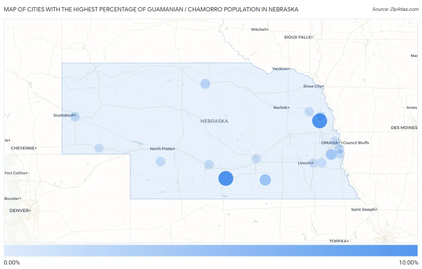 Cities with the Highest Percentage of Guamanian / Chamorro Population in Nebraska Map