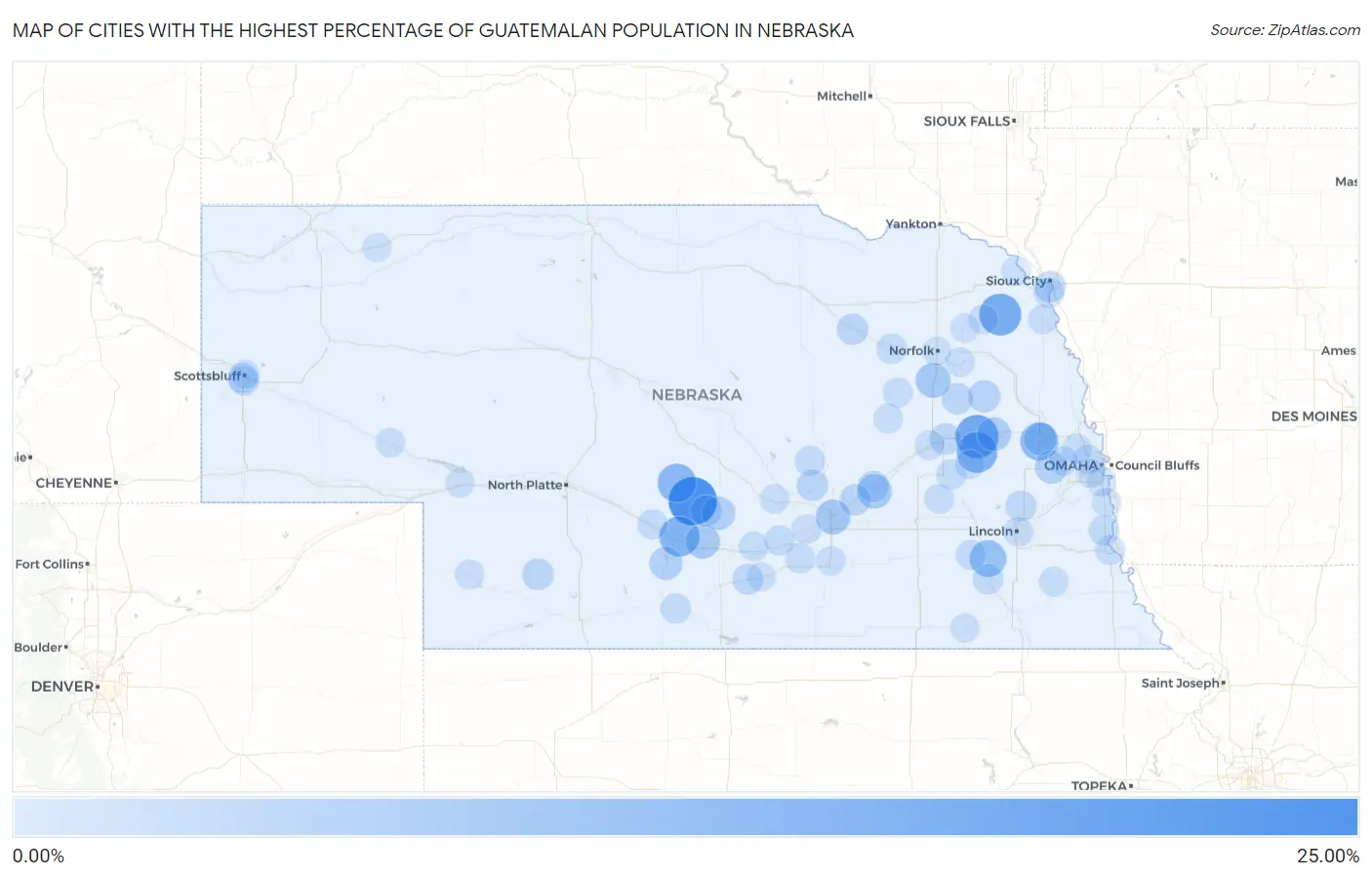 Cities with the Highest Percentage of Guatemalan Population in Nebraska Map