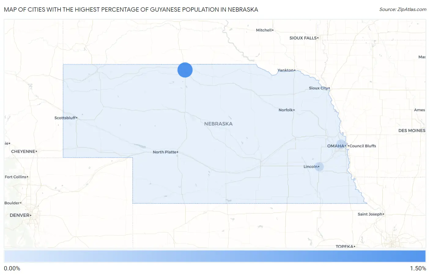Cities with the Highest Percentage of Guyanese Population in Nebraska Map