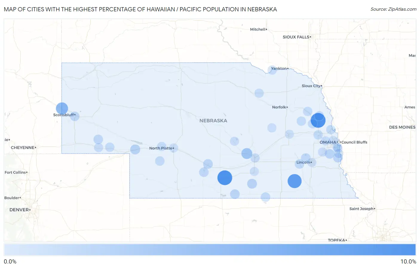 Cities with the Highest Percentage of Hawaiian / Pacific Population in Nebraska Map