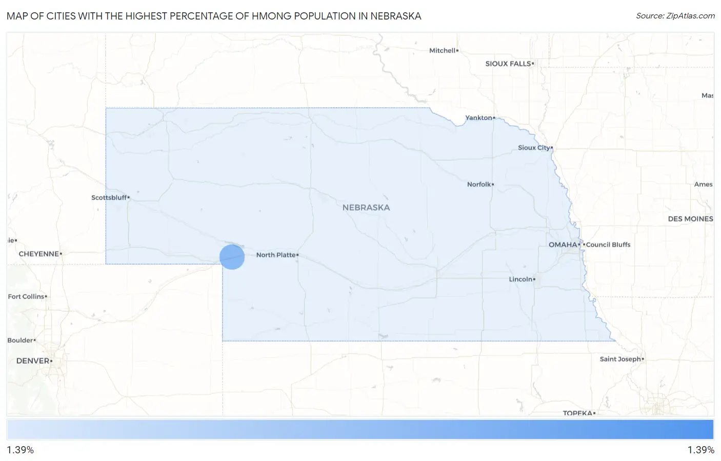 Cities with the Highest Percentage of Hmong Population in Nebraska Map