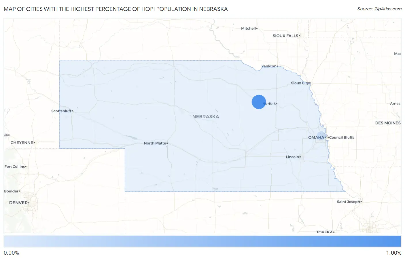 Cities with the Highest Percentage of Hopi Population in Nebraska Map