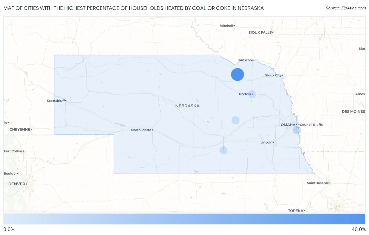 Cities with the Highest Percentage of Households Heated by Coal or Coke in Nebraska Map
