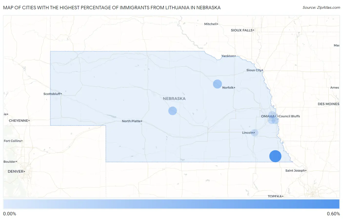 Cities with the Highest Percentage of Immigrants from Lithuania in Nebraska Map