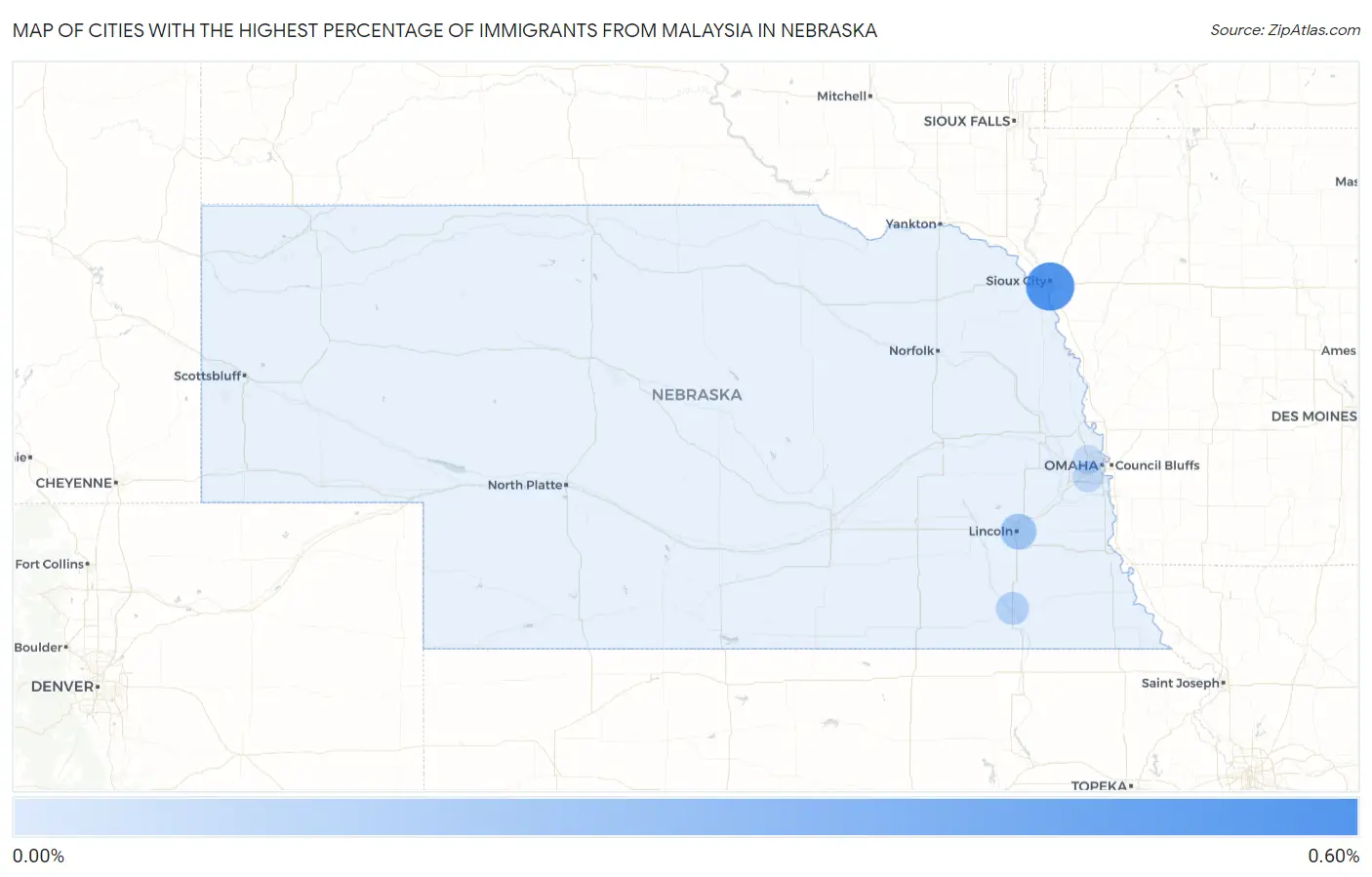 Cities with the Highest Percentage of Immigrants from Malaysia in Nebraska Map