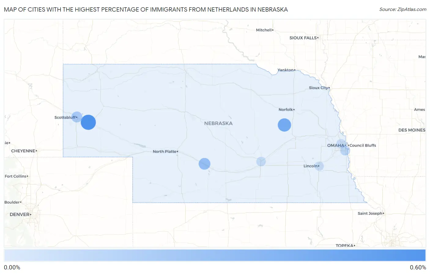 Cities with the Highest Percentage of Immigrants from Netherlands in Nebraska Map