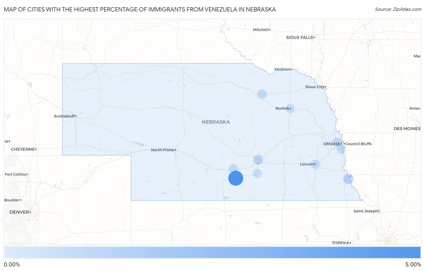 Cities with the Highest Percentage of Immigrants from Venezuela in Nebraska Map