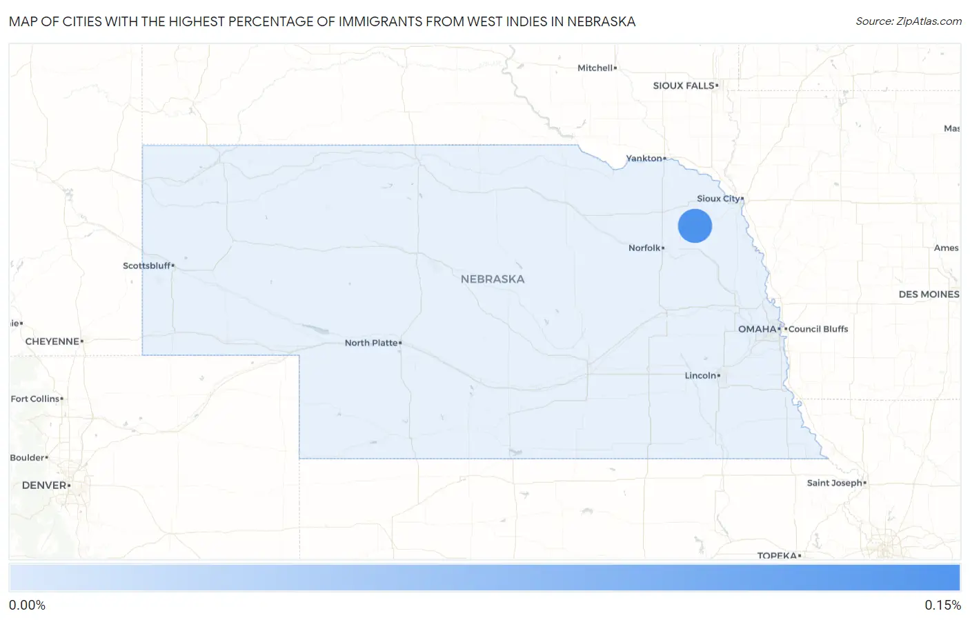 Cities with the Highest Percentage of Immigrants from West Indies in Nebraska Map