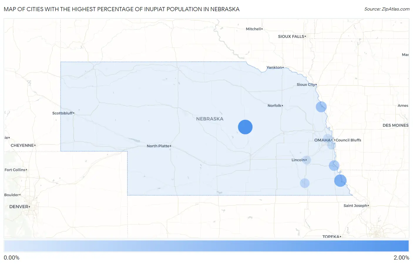 Cities with the Highest Percentage of Inupiat Population in Nebraska Map