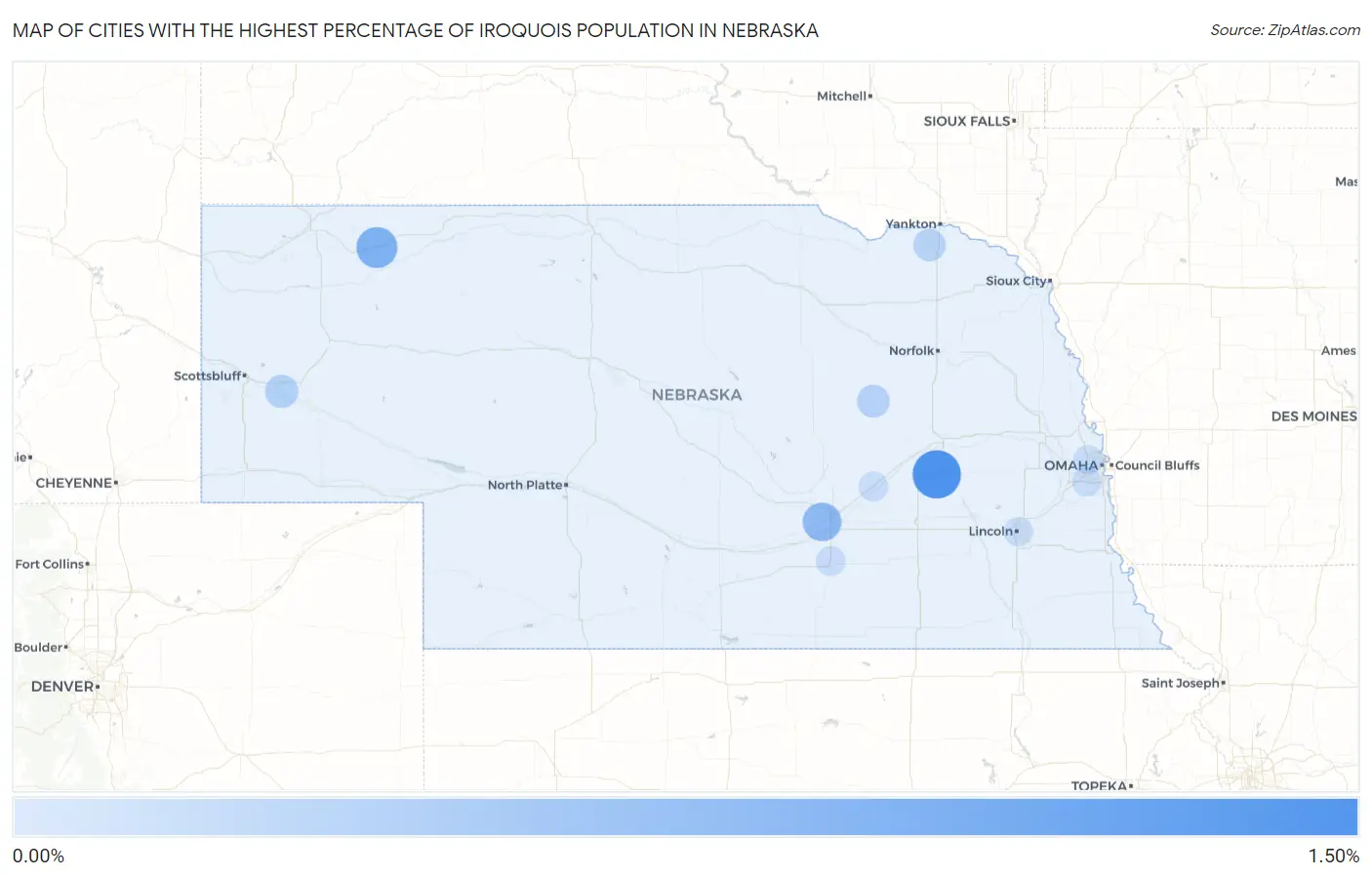 Cities with the Highest Percentage of Iroquois Population in Nebraska Map