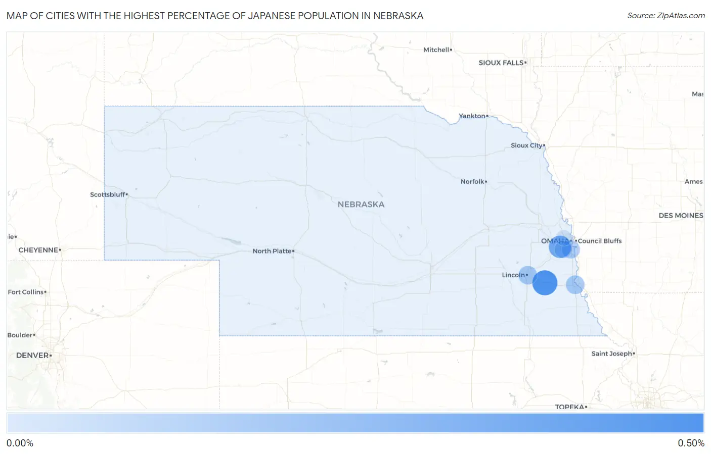Cities with the Highest Percentage of Japanese Population in Nebraska Map