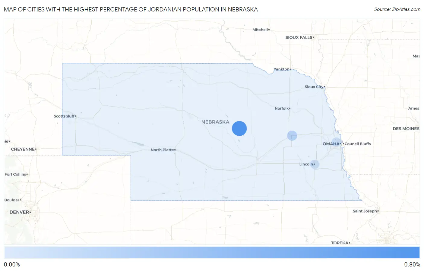 Cities with the Highest Percentage of Jordanian Population in Nebraska Map