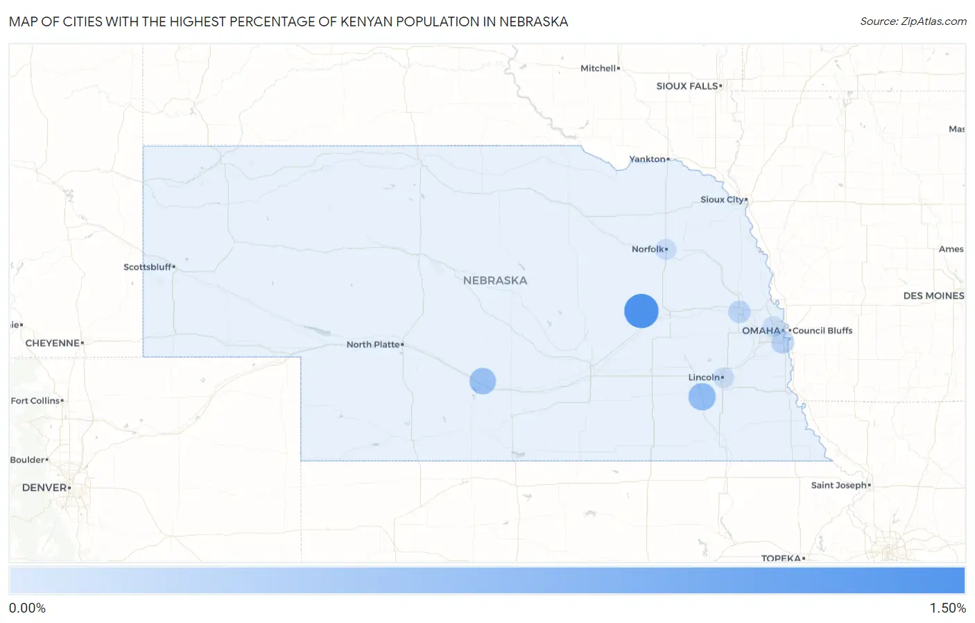 Cities with the Highest Percentage of Kenyan Population in Nebraska Map