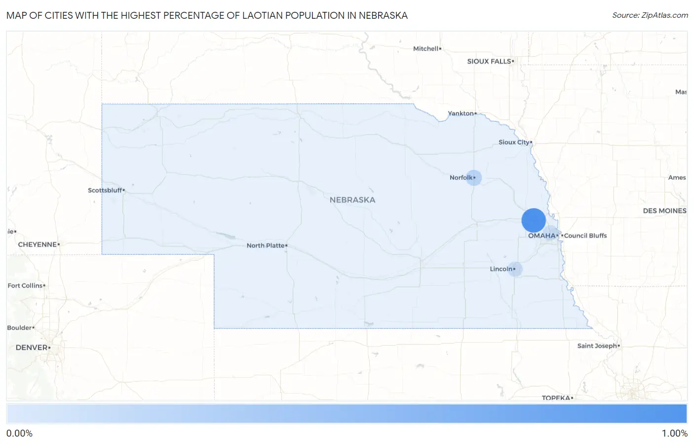 Cities with the Highest Percentage of Laotian Population in Nebraska Map