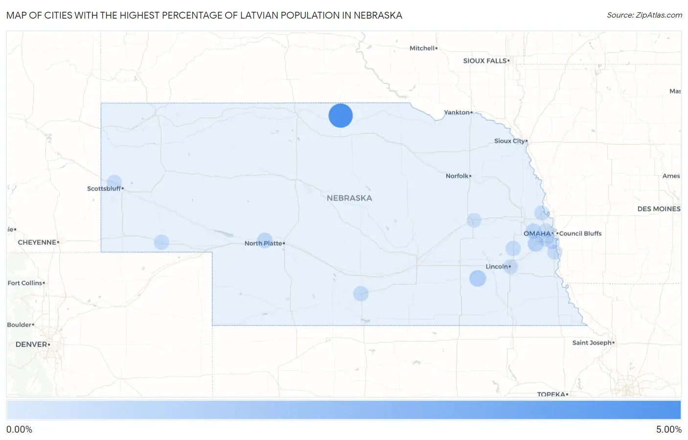 Cities with the Highest Percentage of Latvian Population in Nebraska Map