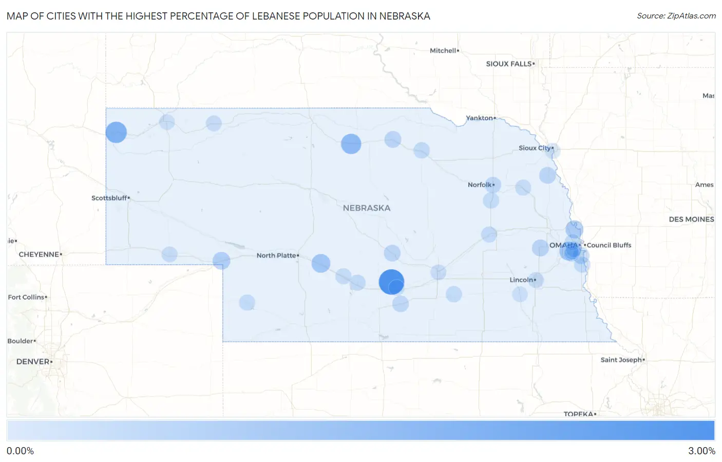 Cities with the Highest Percentage of Lebanese Population in Nebraska Map