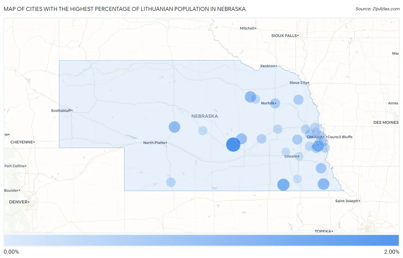 Cities with the Highest Percentage of Lithuanian Population in Nebraska Map