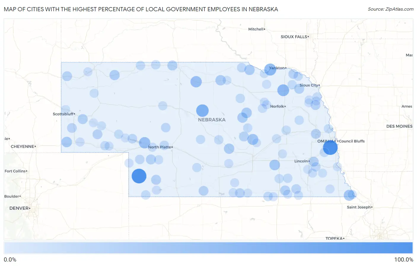 Cities with the Highest Percentage of Local Government Employees in Nebraska Map
