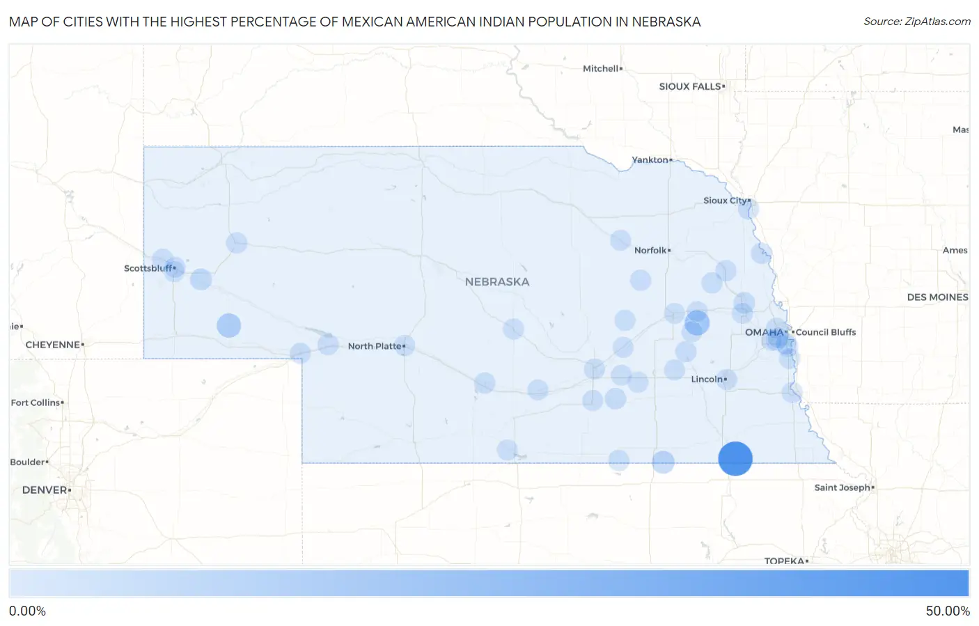 Cities with the Highest Percentage of Mexican American Indian Population in Nebraska Map