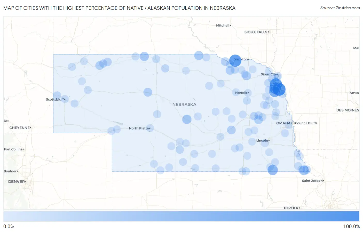 Cities with the Highest Percentage of Native / Alaskan Population in Nebraska Map