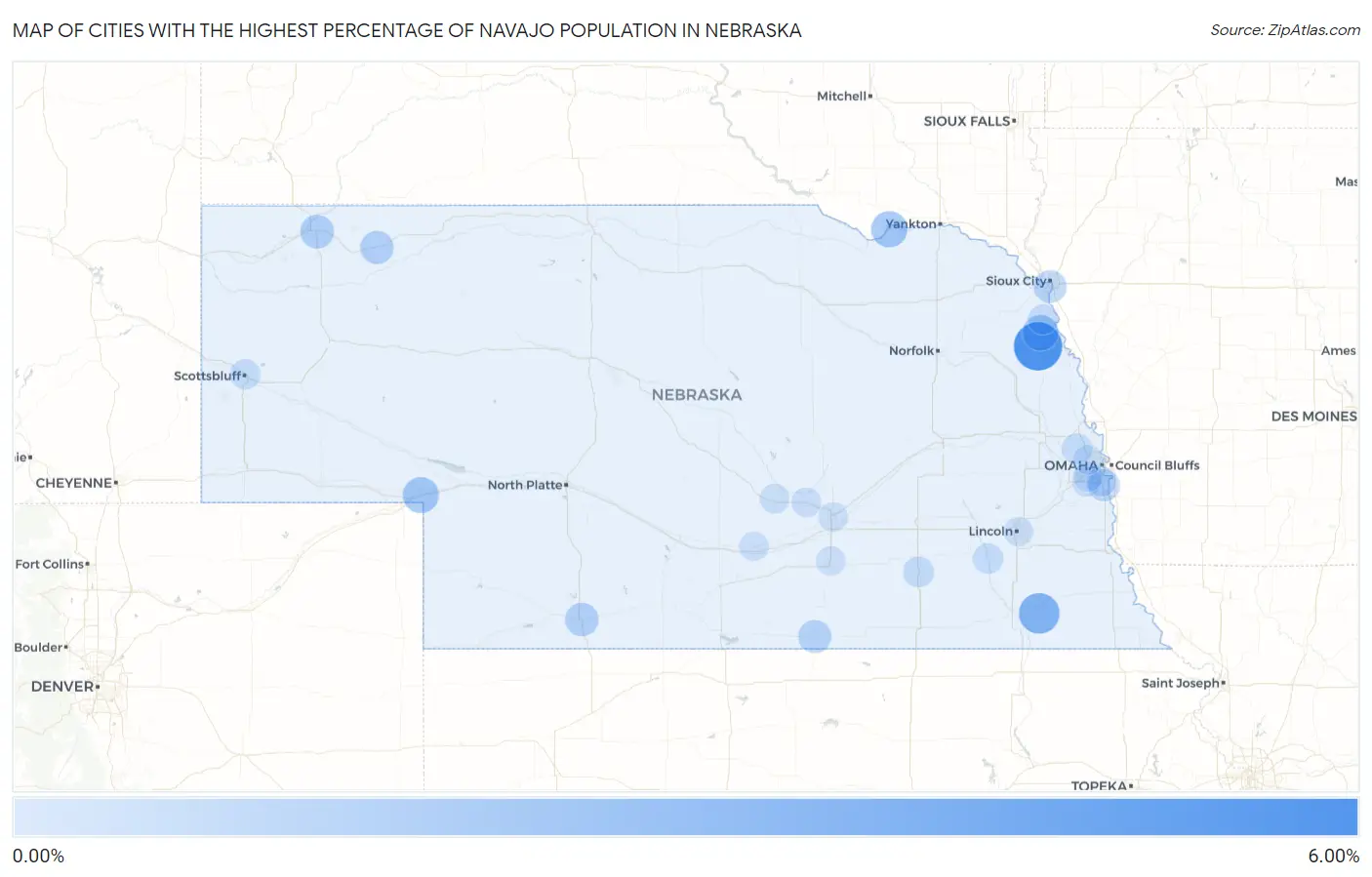 Cities with the Highest Percentage of Navajo Population in Nebraska Map