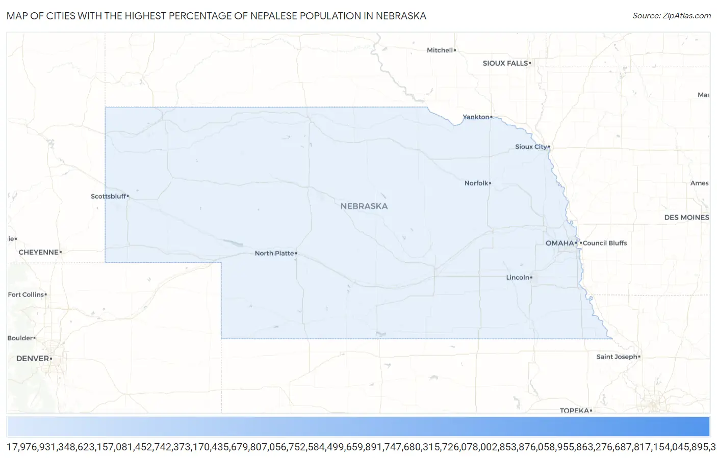 Cities with the Highest Percentage of Nepalese Population in Nebraska Map
