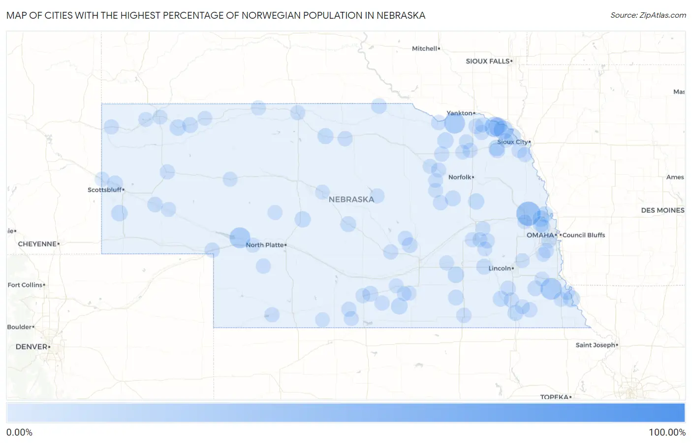 Cities with the Highest Percentage of Norwegian Population in Nebraska Map
