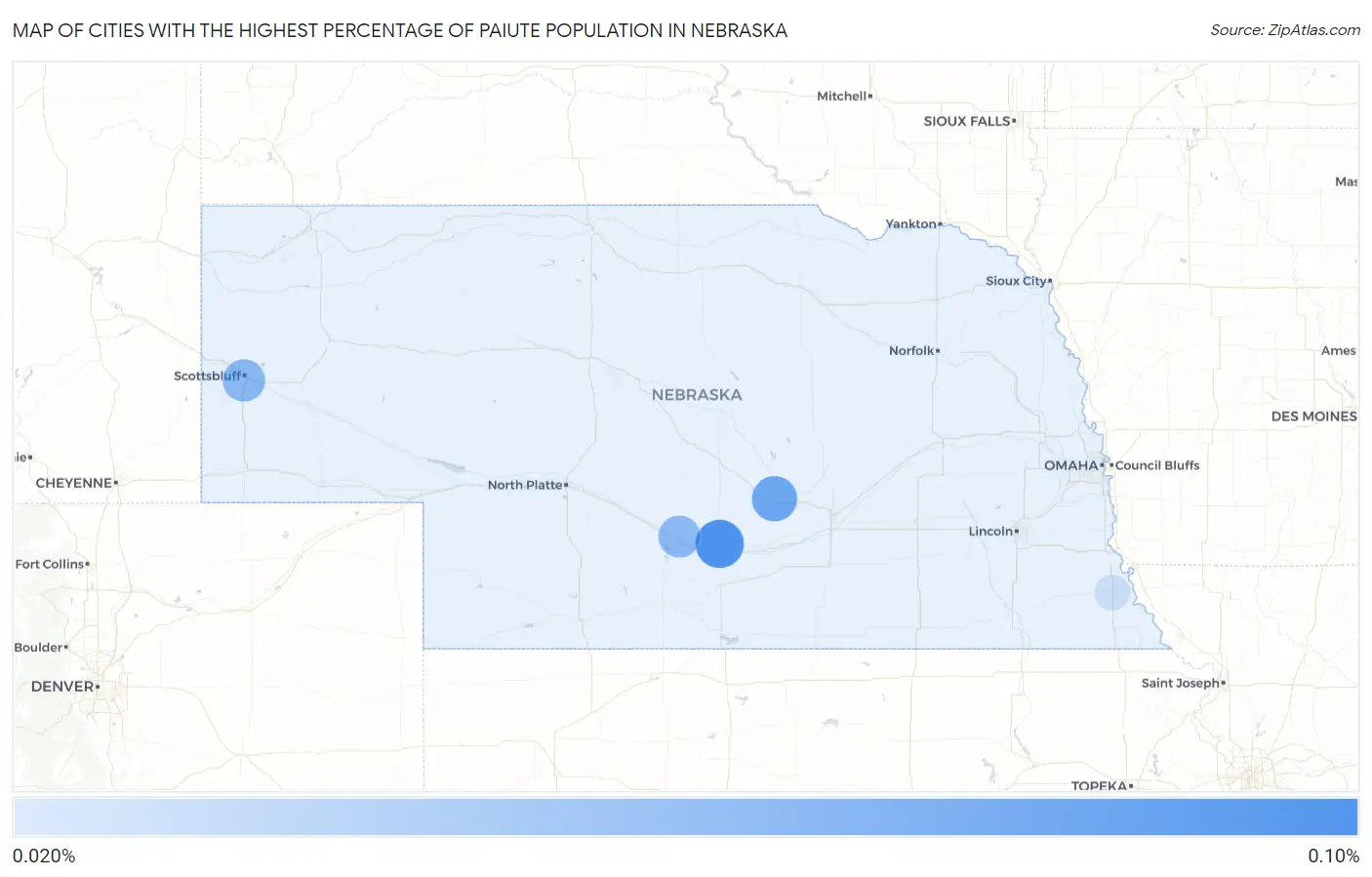 Cities with the Highest Percentage of Paiute Population in Nebraska Map