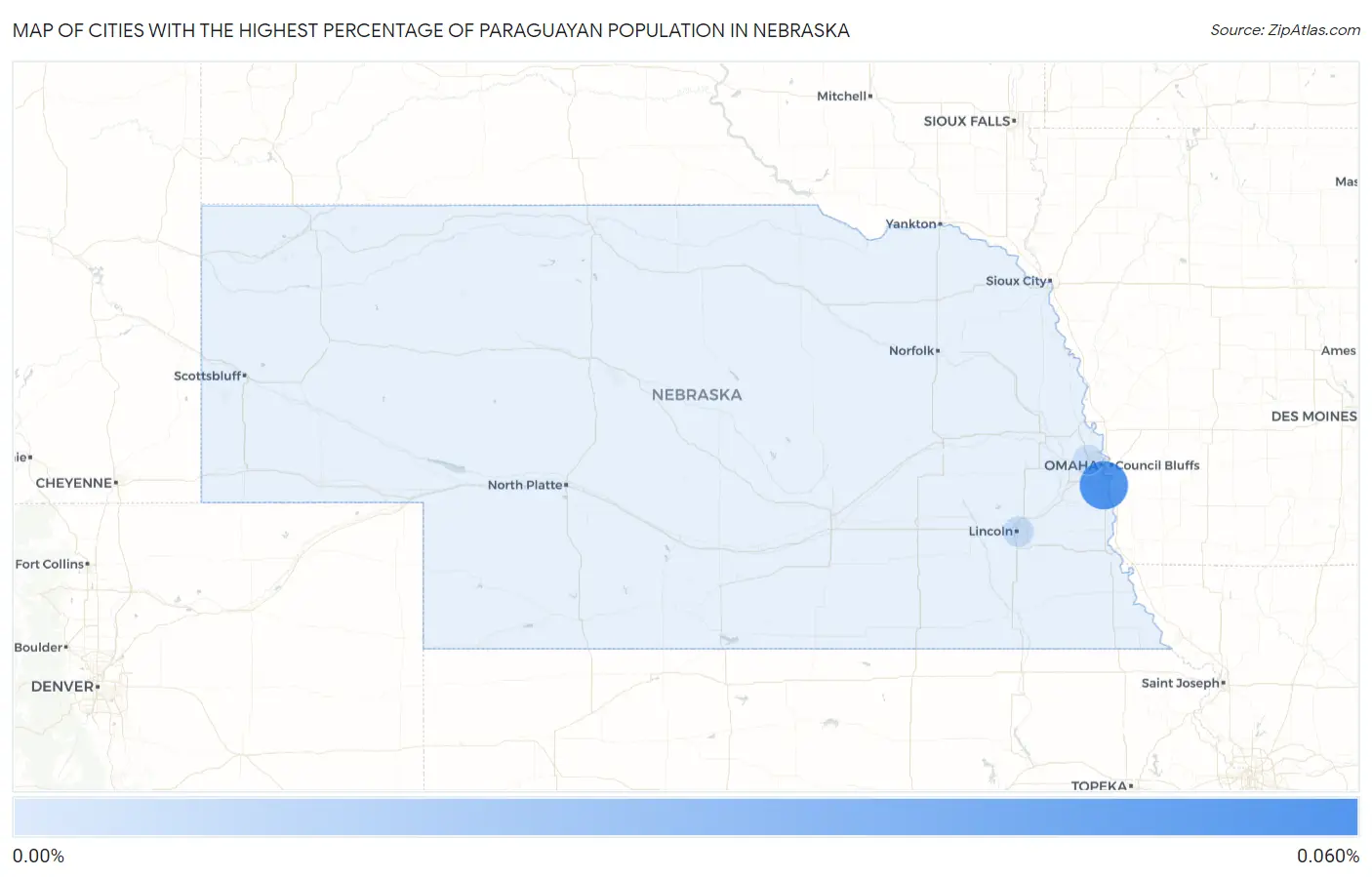 Cities with the Highest Percentage of Paraguayan Population in Nebraska Map