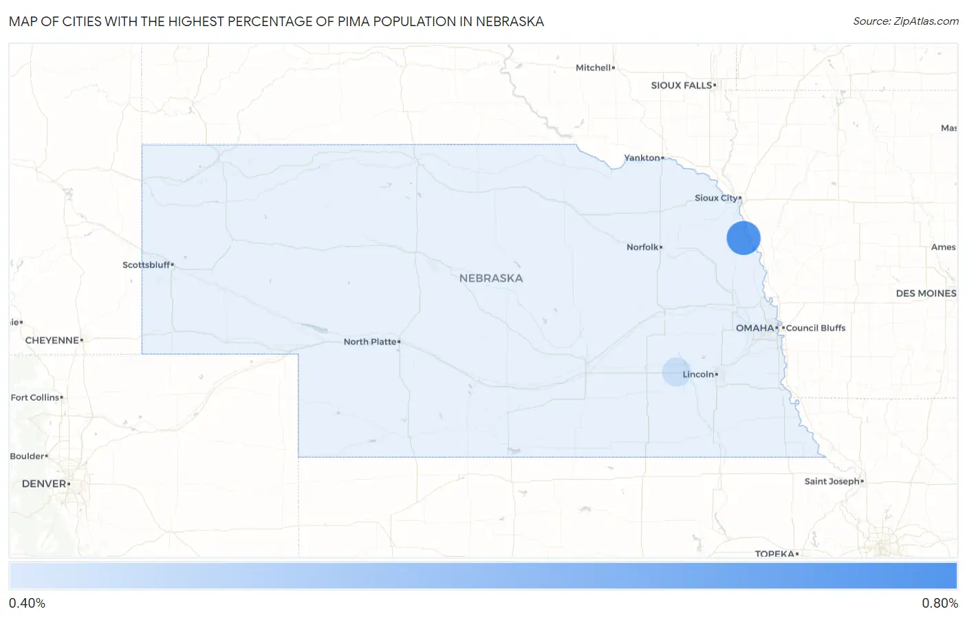 Cities with the Highest Percentage of Pima Population in Nebraska Map