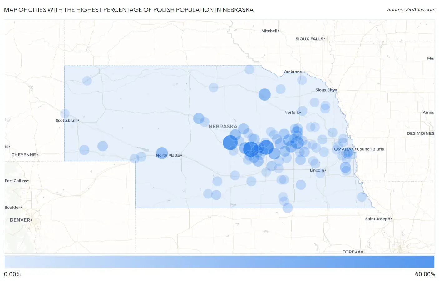 Cities with the Highest Percentage of Polish Population in Nebraska Map