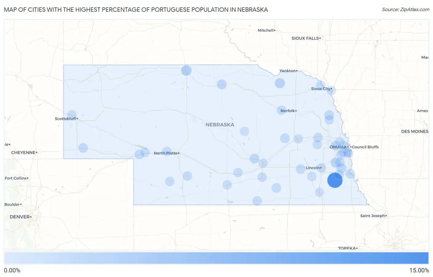 Cities with the Highest Percentage of Portuguese Population in Nebraska Map