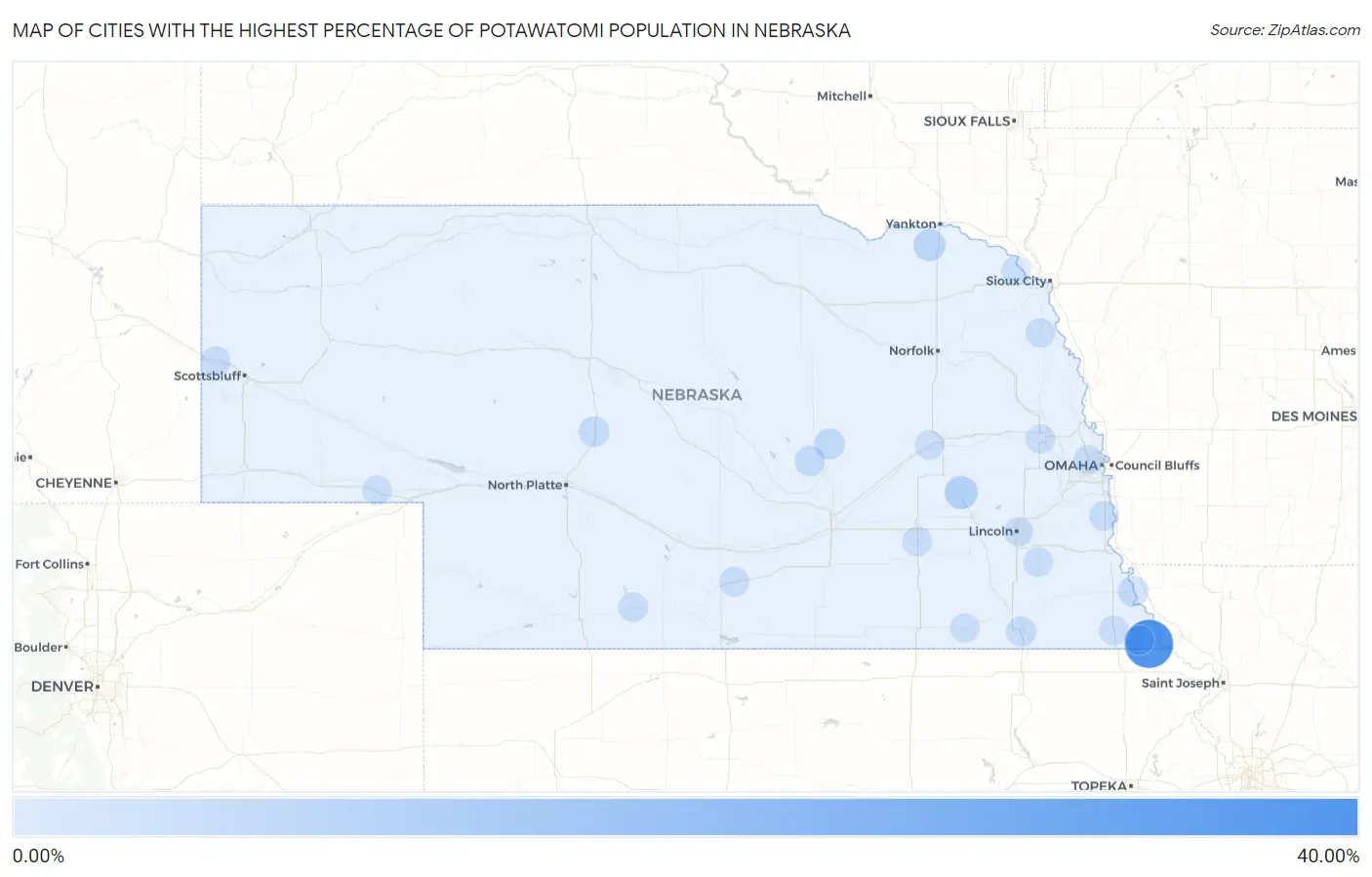Cities with the Highest Percentage of Potawatomi Population in Nebraska Map