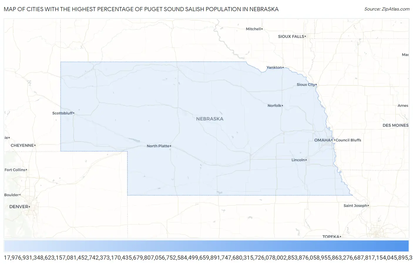 Cities with the Highest Percentage of Puget Sound Salish Population in Nebraska Map
