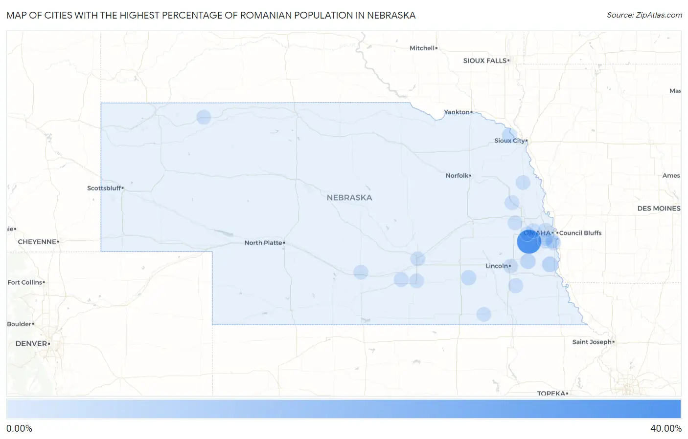 Cities with the Highest Percentage of Romanian Population in Nebraska Map