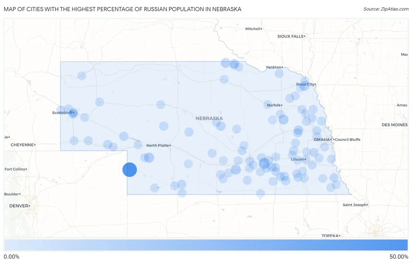 Cities with the Highest Percentage of Russian Population in Nebraska Map