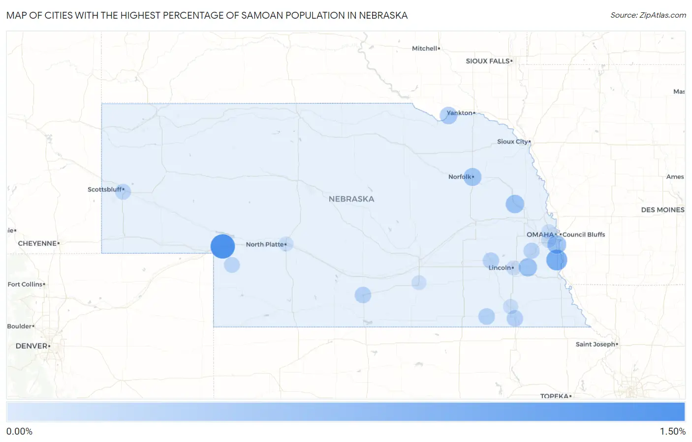 Cities with the Highest Percentage of Samoan Population in Nebraska Map