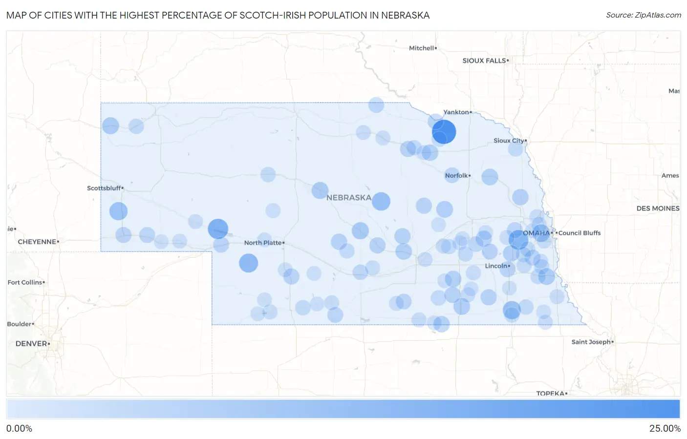 Cities with the Highest Percentage of Scotch-Irish Population in Nebraska Map