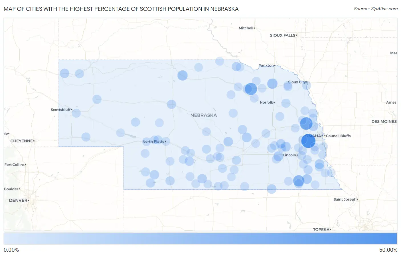 Cities with the Highest Percentage of Scottish Population in Nebraska Map