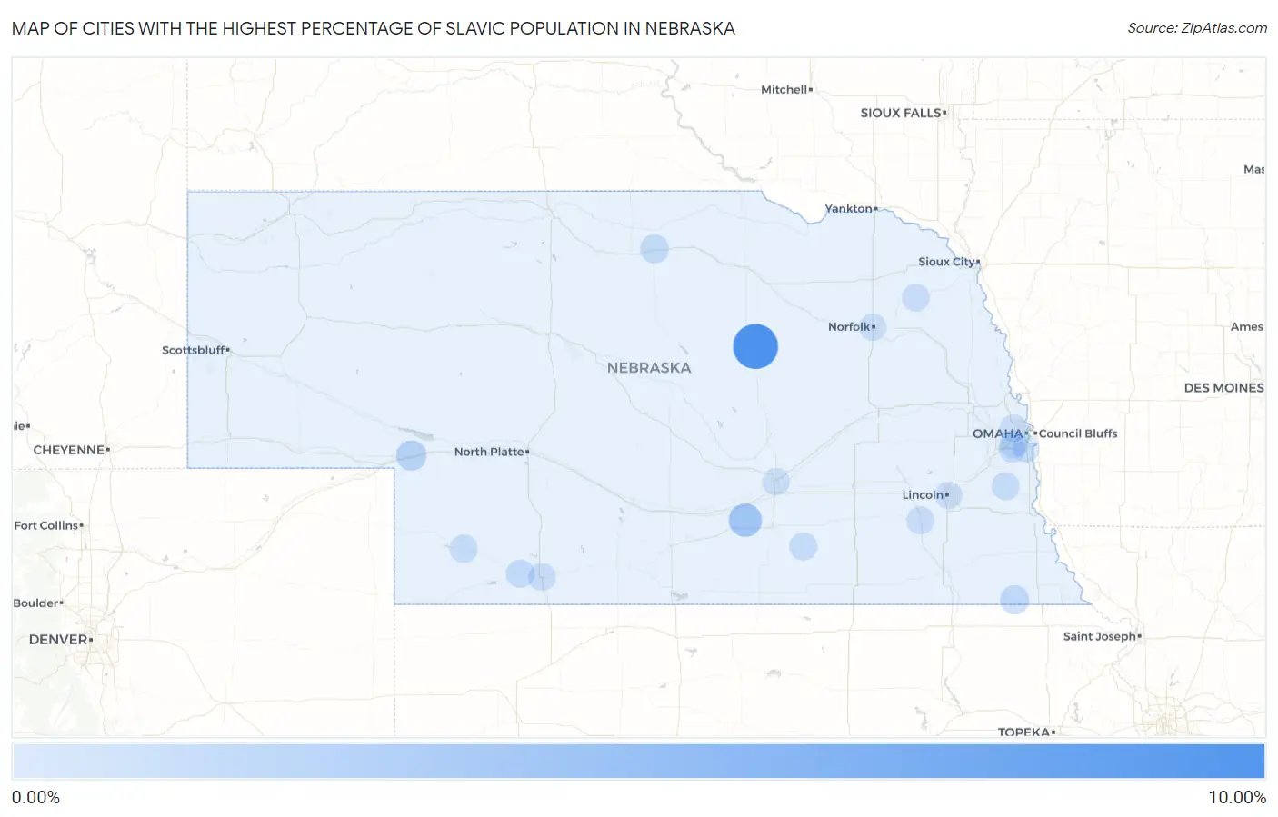 Cities with the Highest Percentage of Slavic Population in Nebraska Map